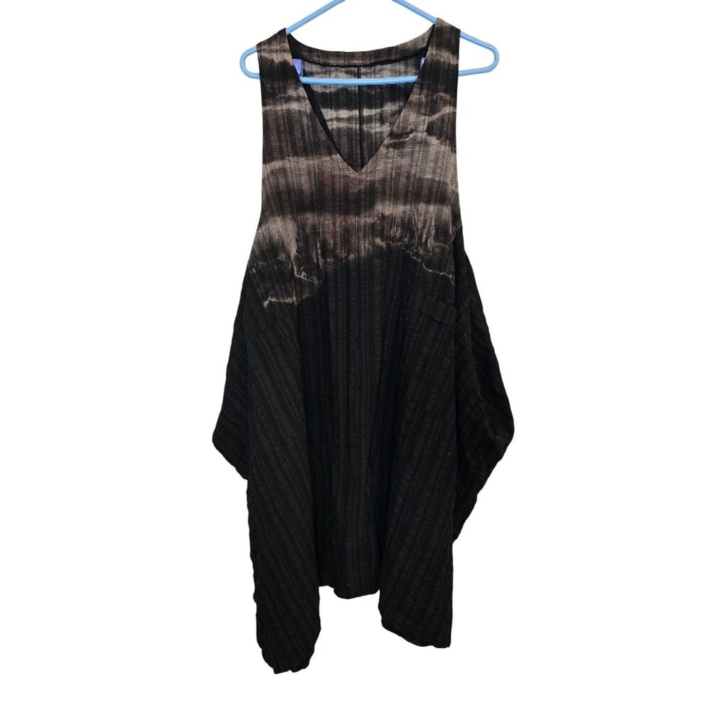 Yoshi Yoshi by pj Asymmetric Tunic Dress Black Tie Dye Lagenlook Size 2 Japanese